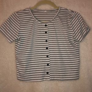 Grey & White Striped Crop Top
